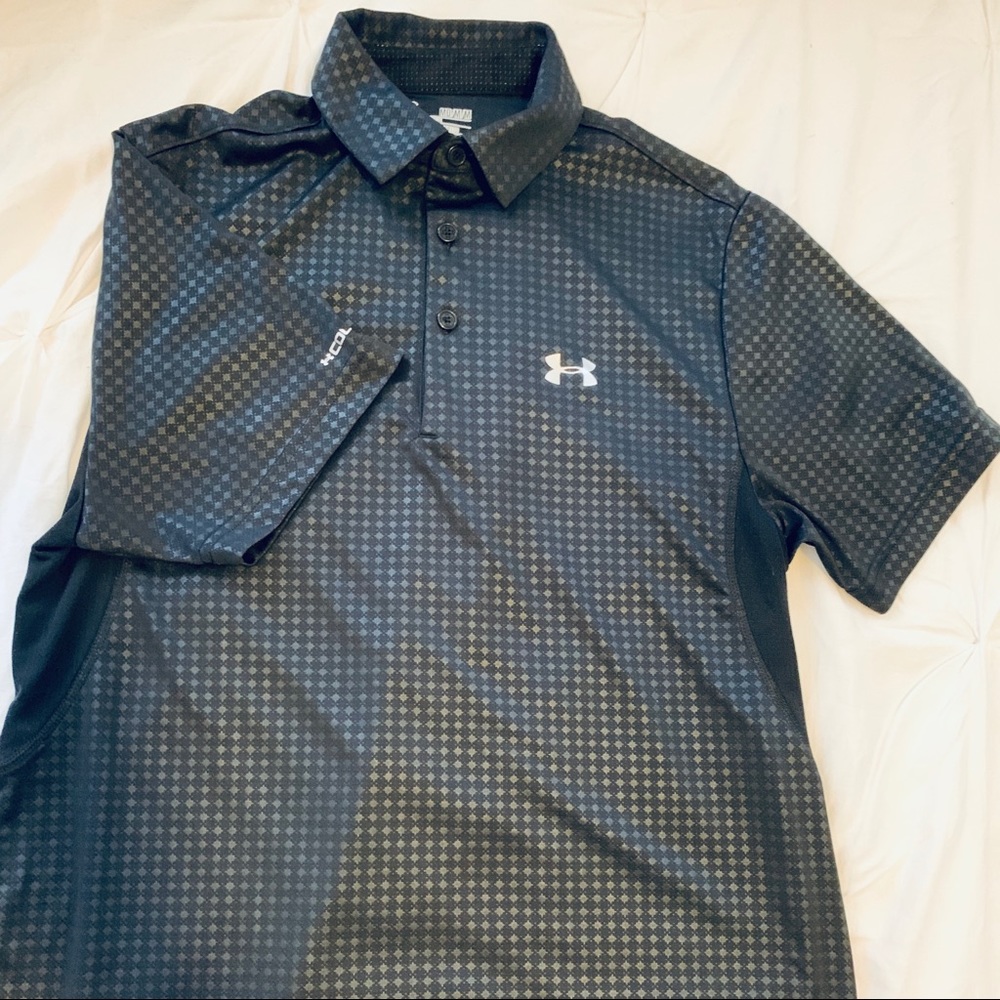 Under Armour Black Patterned Polo Size Medium